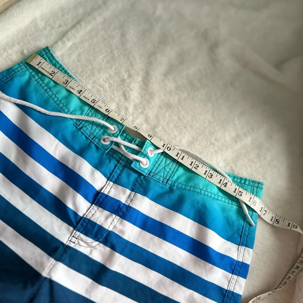 Hollister Teal and Navy Striped Board Shorts